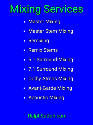 RalphSutton.com Mixing Services One Sheet