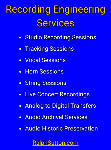 RalphSutton.com Recording Engineering Services One Sheet