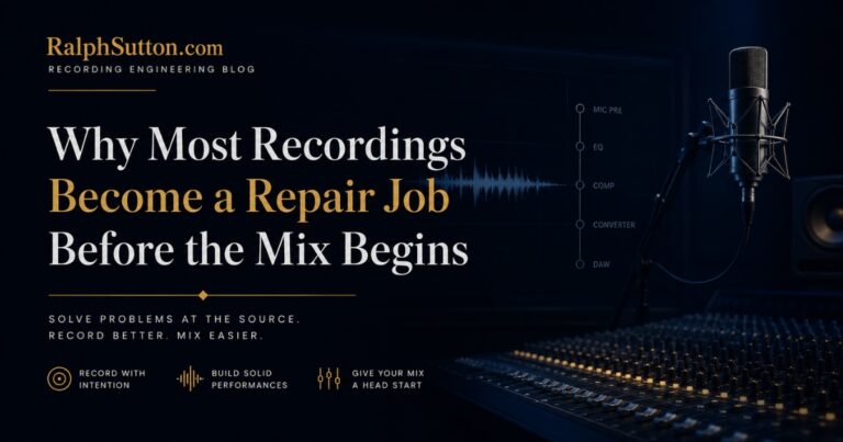 Microphone and mixing console graphic for Ralph Sutton’s article about recording problems before mixing.